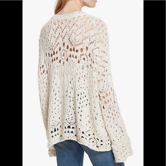 Free People Long Sleeve Traveling Ivory Lacey Sweater - Picture 2 of 15